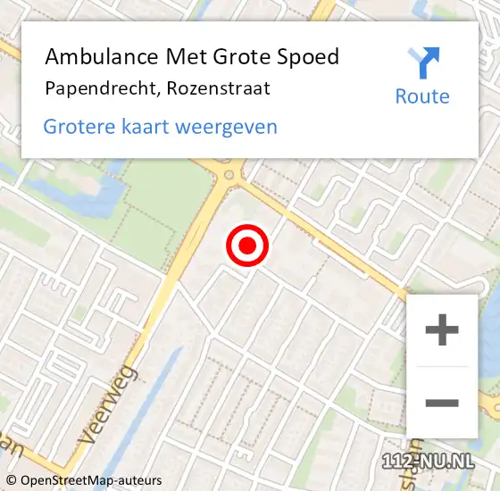 Locatie op kaart van de 112 melding: Ambulance Met Grote Spoed Naar Papendrecht, Rozenstraat op 27 juli 2023 10:14