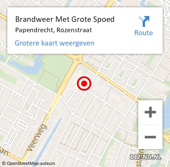 Locatie op kaart van de 112 melding: Brandweer Met Grote Spoed Naar Papendrecht, Rozenstraat op 27 juli 2023 10:37