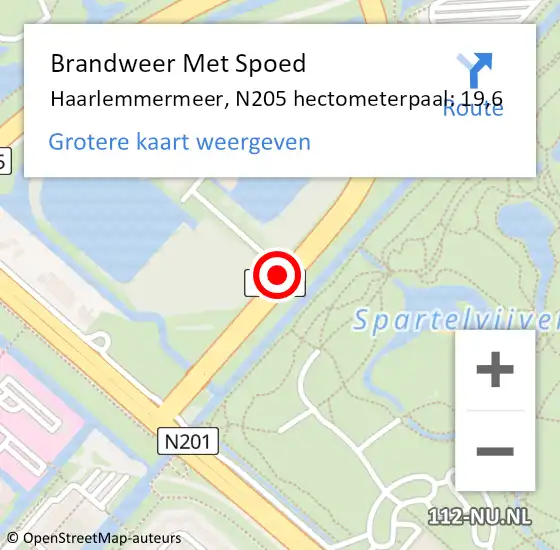 Locatie op kaart van de 112 melding: Brandweer Met Spoed Naar Haarlemmermeer, N205 hectometerpaal: 19,6 op 27 juli 2023 10:56