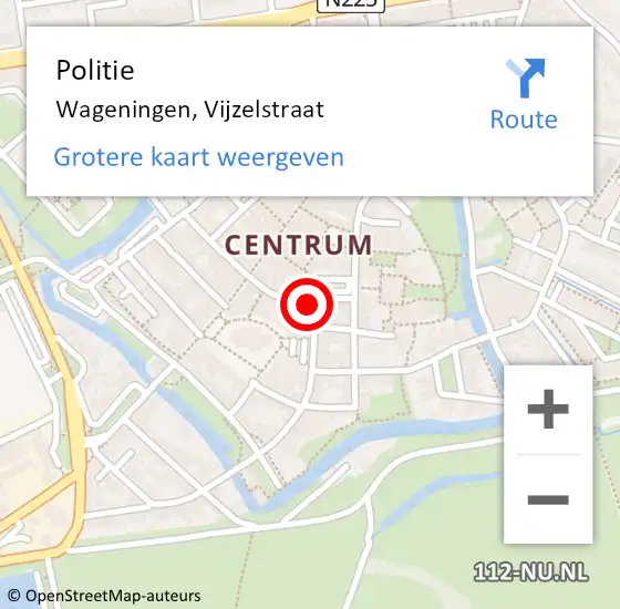 Locatie op kaart van de 112 melding: Politie Wageningen, Vijzelstraat op 27 juli 2023 11:06