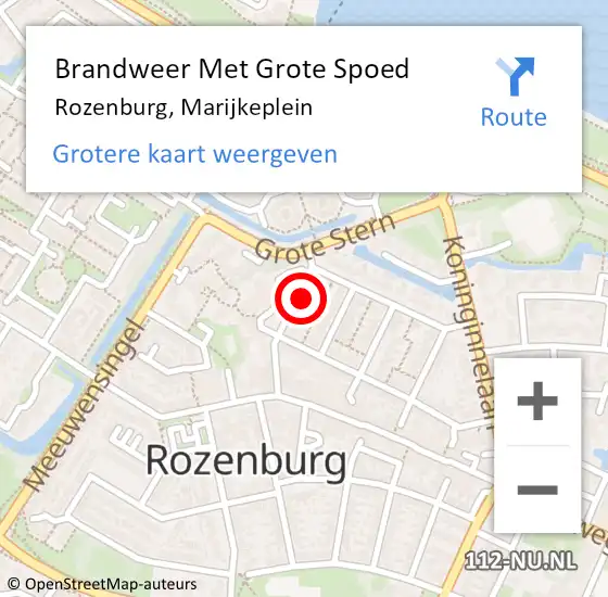 Locatie op kaart van de 112 melding: Brandweer Met Grote Spoed Naar Rozenburg, Marijkeplein op 27 juli 2023 11:23