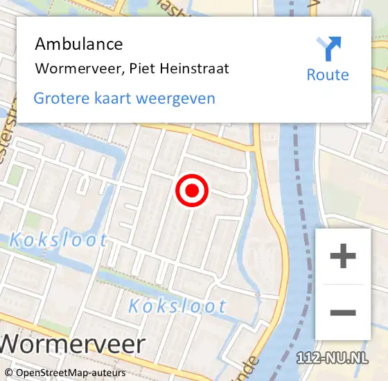 Locatie op kaart van de 112 melding: Ambulance Wormerveer, Piet Heinstraat op 27 juli 2023 11:24
