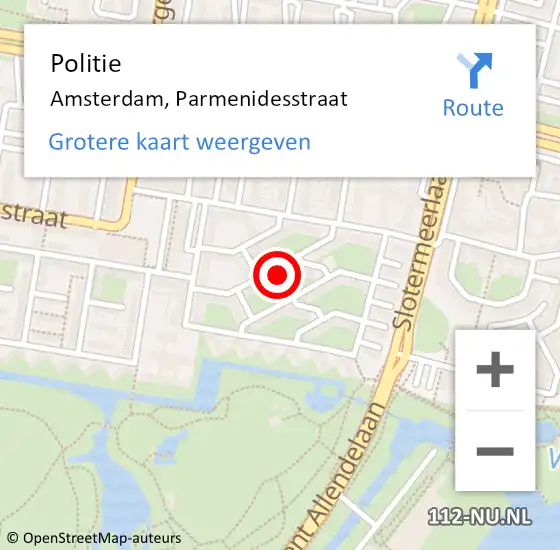 Locatie op kaart van de 112 melding: Politie Amsterdam, Parmenidesstraat op 27 juli 2023 11:47