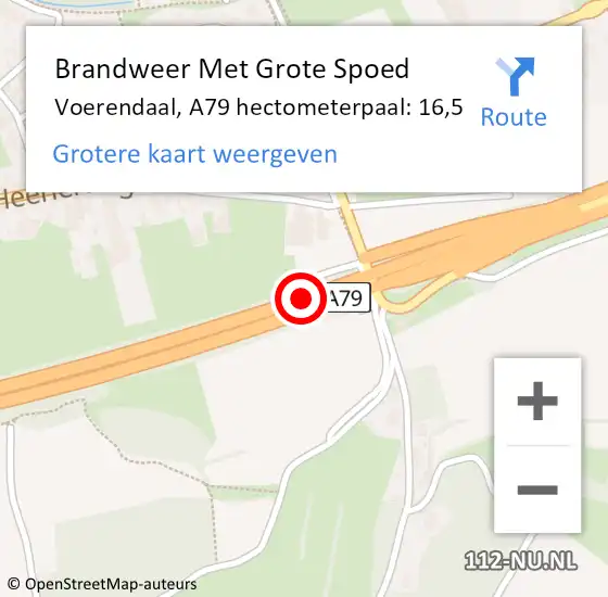 Locatie op kaart van de 112 melding: Brandweer Met Grote Spoed Naar Voerendaal, A79 hectometerpaal: 16,5 op 27 juli 2023 12:00