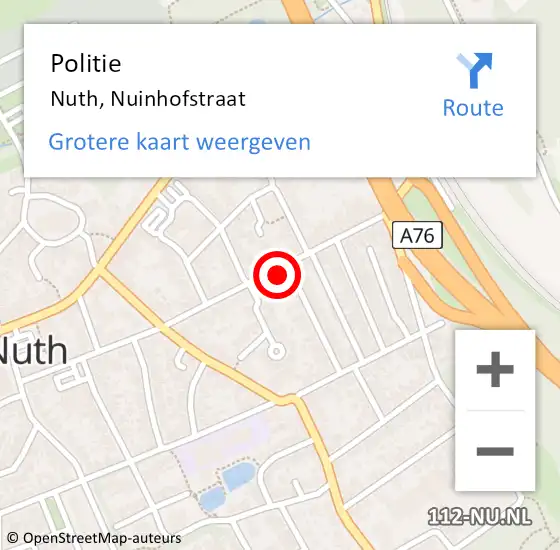 Locatie op kaart van de 112 melding: Politie Nuth, Nuinhofstraat op 27 juli 2023 12:16