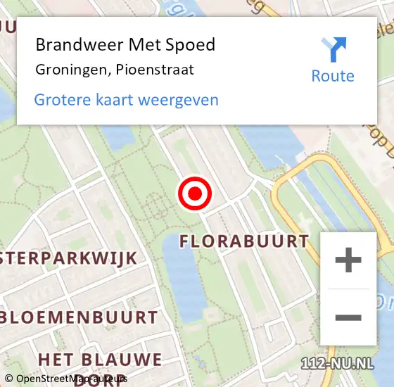 Locatie op kaart van de 112 melding: Brandweer Met Spoed Naar Groningen, Pioenstraat op 27 juli 2023 12:47