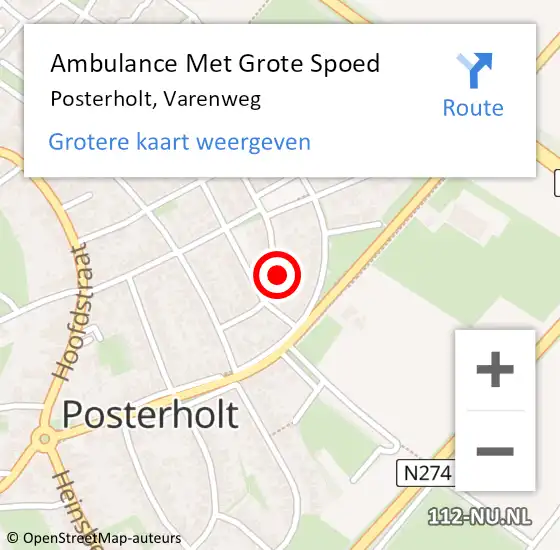 Locatie op kaart van de 112 melding: Ambulance Met Grote Spoed Naar Posterholt, Varenweg op 27 juli 2023 12:47