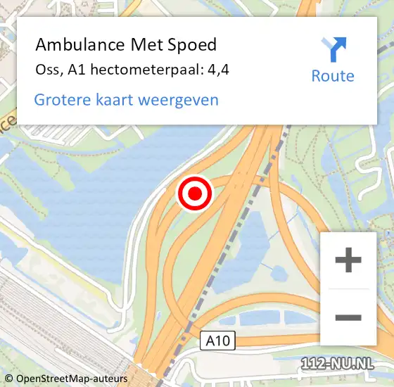 Locatie op kaart van de 112 melding: Ambulance Met Spoed Naar Oss, A1 hectometerpaal: 4,4 op 27 juli 2023 12:56