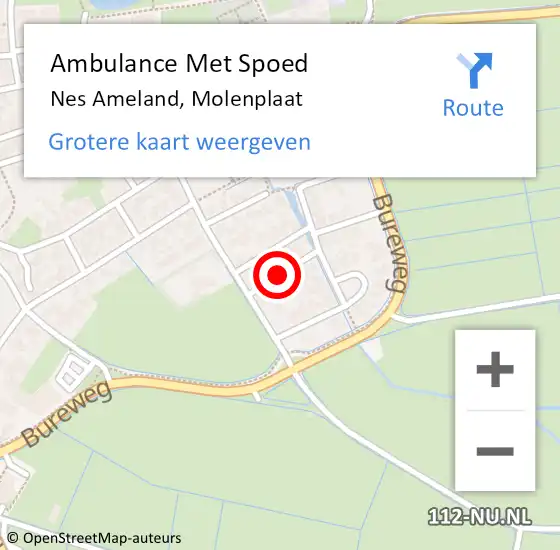 Locatie op kaart van de 112 melding: Ambulance Met Spoed Naar Nes Ameland, Molenplaat op 27 juli 2023 13:07