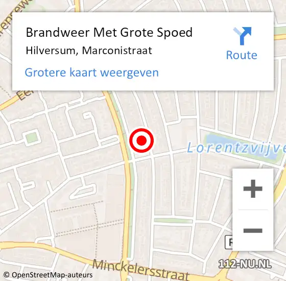 Locatie op kaart van de 112 melding: Brandweer Met Grote Spoed Naar Hilversum, Marconistraat op 27 juli 2023 13:22