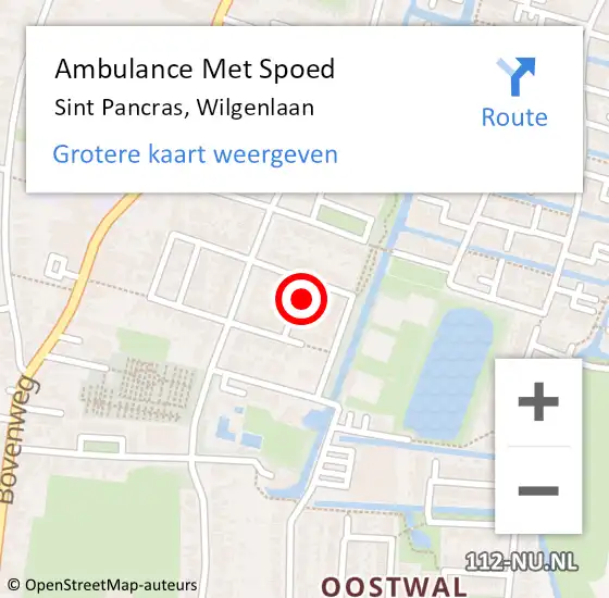 Locatie op kaart van de 112 melding: Ambulance Met Spoed Naar Sint Pancras, Wilgenlaan op 27 juli 2023 13:28