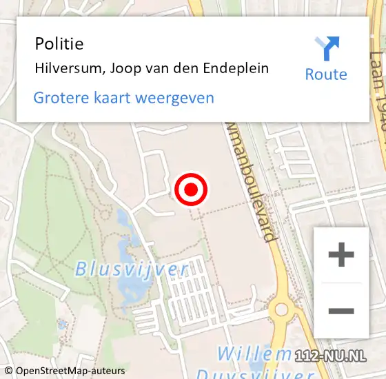 Locatie op kaart van de 112 melding: Politie Hilversum, Joop van den Endeplein op 27 juli 2023 13:33