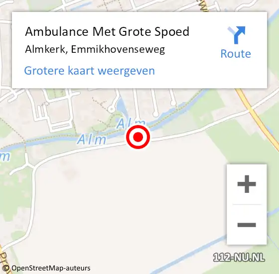 Locatie op kaart van de 112 melding: Ambulance Met Grote Spoed Naar Almkerk, Emmikhovenseweg op 3 september 2014 07:38