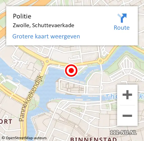 Locatie op kaart van de 112 melding: Politie Zwolle, Schuttevaerkade op 27 juli 2023 14:16