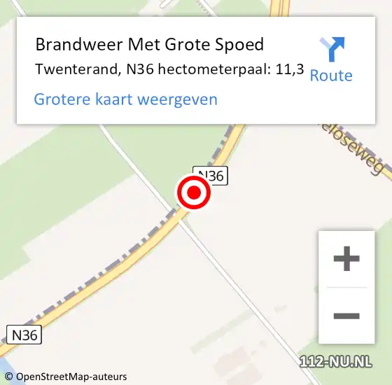 Locatie op kaart van de 112 melding: Brandweer Met Grote Spoed Naar Twenterand, N36 hectometerpaal: 11,3 op 27 juli 2023 14:27