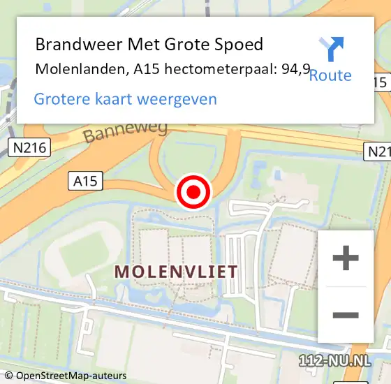 Locatie op kaart van de 112 melding: Brandweer Met Grote Spoed Naar Molenlanden, A15 hectometerpaal: 94,9 op 27 juli 2023 14:27