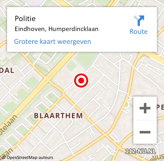 Locatie op kaart van de 112 melding: Politie Eindhoven, Humperdincklaan op 27 juli 2023 14:39