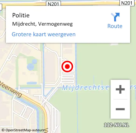 Locatie op kaart van de 112 melding: Politie Mijdrecht, Vermogenweg op 27 juli 2023 14:45