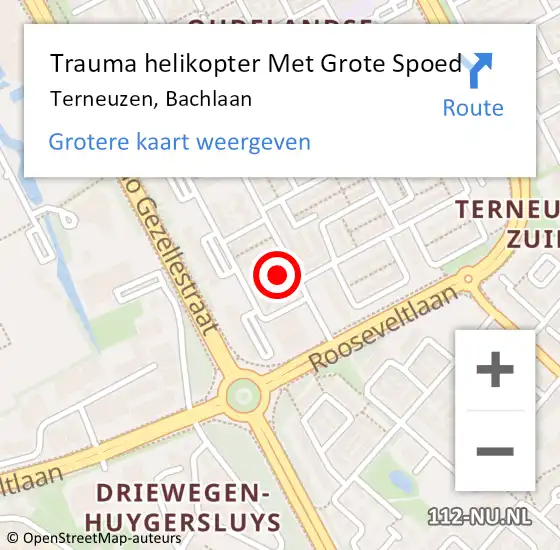 Locatie op kaart van de 112 melding: Trauma helikopter Met Grote Spoed Naar Terneuzen, Bachlaan op 27 juli 2023 14:53