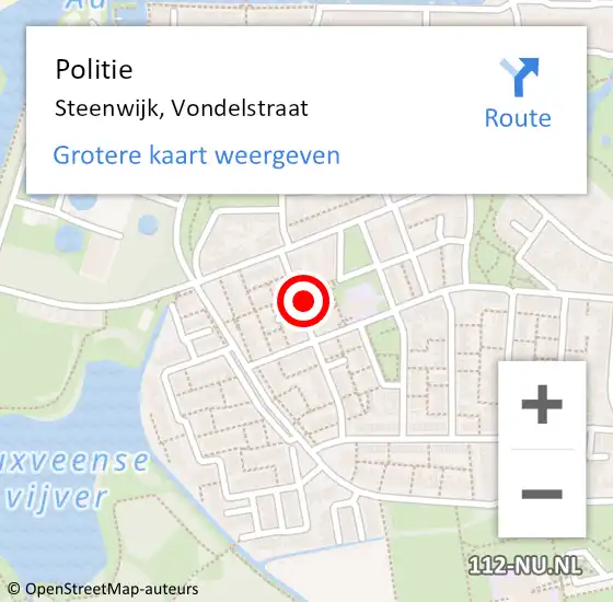 Locatie op kaart van de 112 melding: Politie Steenwijk, Vondelstraat op 27 juli 2023 15:12