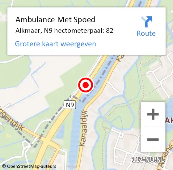 Locatie op kaart van de 112 melding: Ambulance Met Spoed Naar Alkmaar, N9 hectometerpaal: 82 op 27 juli 2023 15:13