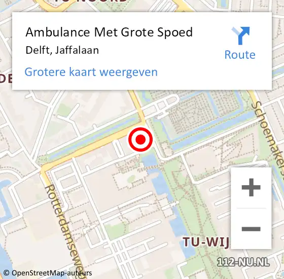 Locatie op kaart van de 112 melding: Ambulance Met Grote Spoed Naar Delft, Jaffalaan op 27 juli 2023 15:21