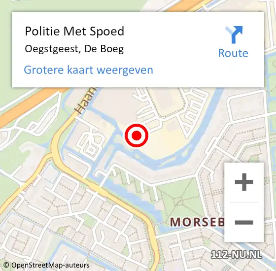 Locatie op kaart van de 112 melding: Politie Met Spoed Naar Oegstgeest, De Boeg op 27 juli 2023 15:55