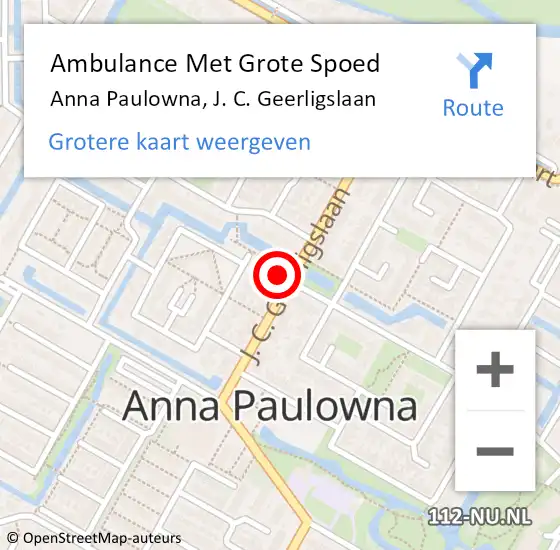 Locatie op kaart van de 112 melding: Ambulance Met Grote Spoed Naar Anna Paulowna, J. C. Geerligslaan op 27 juli 2023 16:06