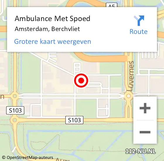 Locatie op kaart van de 112 melding: Ambulance Met Spoed Naar Amsterdam, Berchvliet op 27 juli 2023 16:06