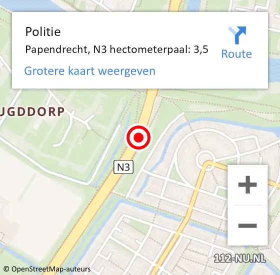 Locatie op kaart van de 112 melding: Politie Papendrecht, N3 hectometerpaal: 3,5 op 27 juli 2023 16:17