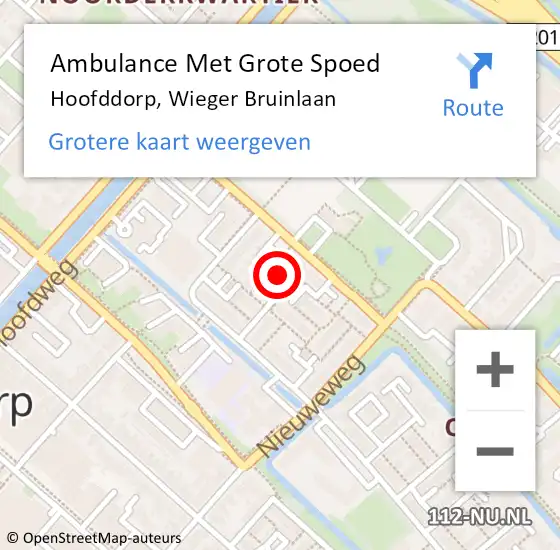 Locatie op kaart van de 112 melding: Ambulance Met Grote Spoed Naar Hoofddorp, Wieger Bruinlaan op 27 juli 2023 16:26