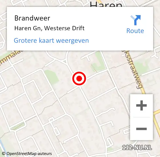 Locatie op kaart van de 112 melding: Brandweer Haren Gn, Westerse Drift op 27 juli 2023 16:38