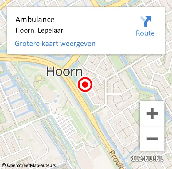 Locatie op kaart van de 112 melding: Ambulance Hoorn, Lepelaar op 27 juli 2023 16:42