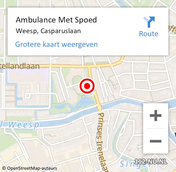 Locatie op kaart van de 112 melding: Ambulance Met Spoed Naar Weesp, Casparuslaan op 27 juli 2023 17:50