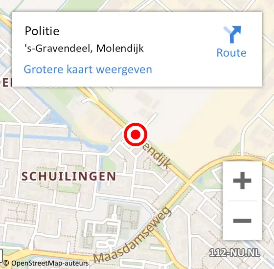 Locatie op kaart van de 112 melding: Politie 's-Gravendeel, Molendijk op 27 juli 2023 18:11