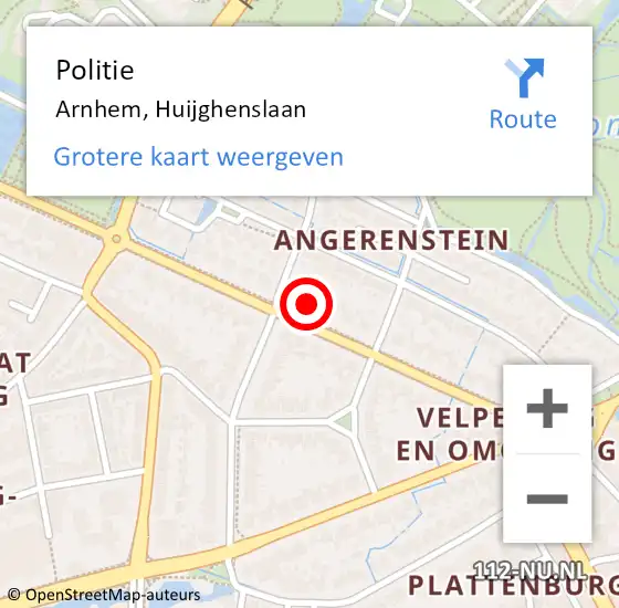 Locatie op kaart van de 112 melding: Politie Arnhem, Huijghenslaan op 27 juli 2023 18:24