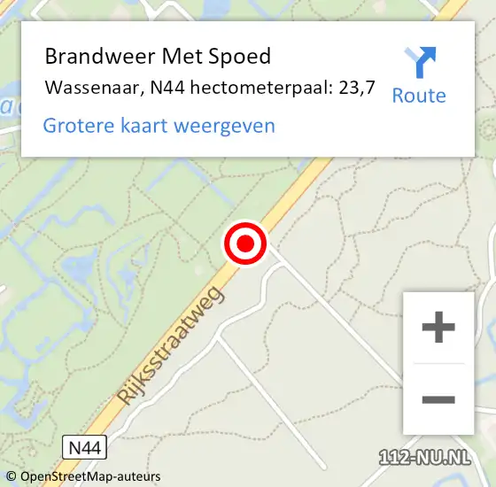 Locatie op kaart van de 112 melding: Brandweer Met Spoed Naar Wassenaar, N44 hectometerpaal: 23,7 op 27 juli 2023 18:31