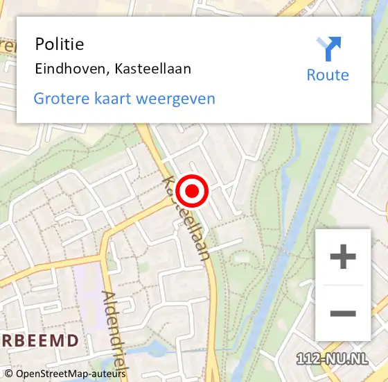 Locatie op kaart van de 112 melding: Politie Eindhoven, Kasteellaan op 27 juli 2023 18:57