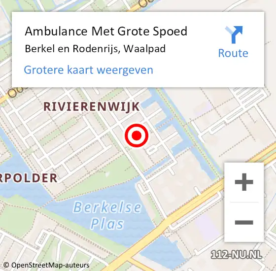 Locatie op kaart van de 112 melding: Ambulance Met Grote Spoed Naar Berkel en Rodenrijs, Waalpad op 27 juli 2023 19:06