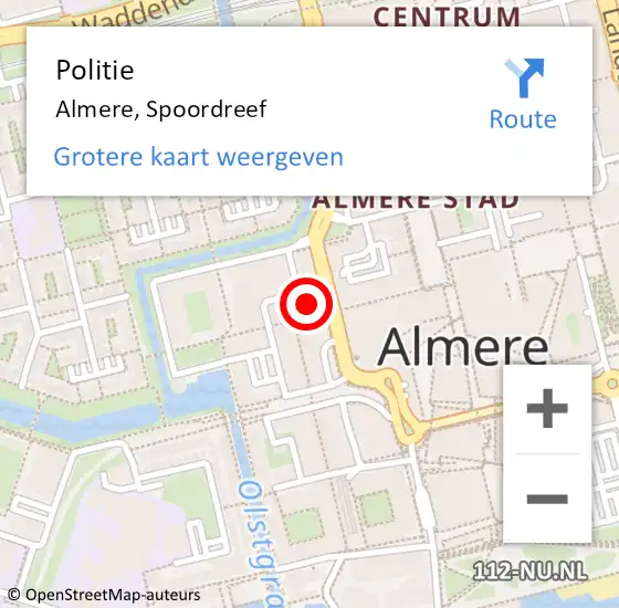 Locatie op kaart van de 112 melding: Politie Almere, Spoordreef op 27 juli 2023 19:37