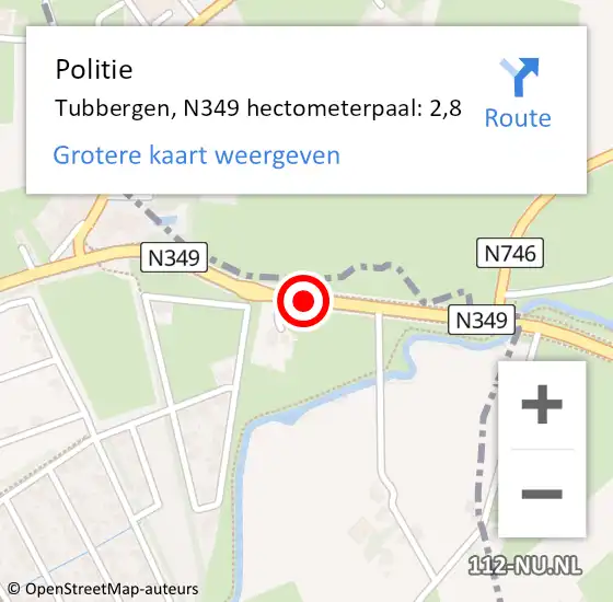 Locatie op kaart van de 112 melding: Politie Tubbergen, N349 hectometerpaal: 2,8 op 27 juli 2023 19:40