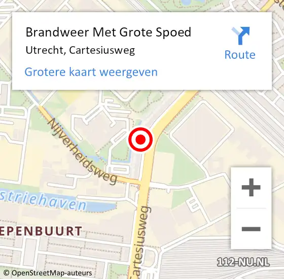 Locatie op kaart van de 112 melding: Brandweer Met Grote Spoed Naar Utrecht, Cartesiusweg op 27 juli 2023 20:30