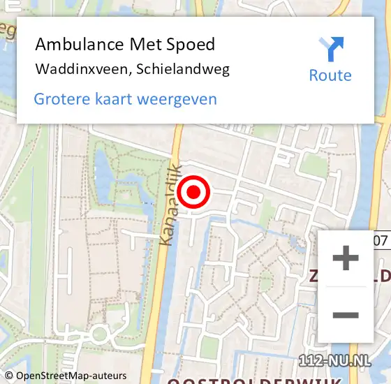 Locatie op kaart van de 112 melding: Ambulance Met Spoed Naar Waddinxveen, Schielandweg op 27 juli 2023 21:02