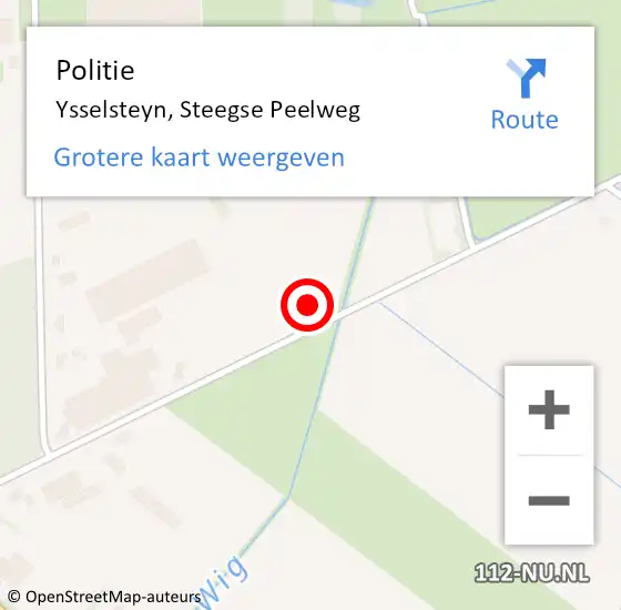 Locatie op kaart van de 112 melding: Politie Ysselsteyn, Steegse Peelweg op 27 juli 2023 21:23