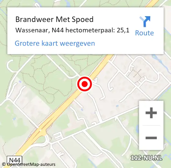 Locatie op kaart van de 112 melding: Brandweer Met Spoed Naar Wassenaar, N44 hectometerpaal: 25,1 op 27 juli 2023 21:30