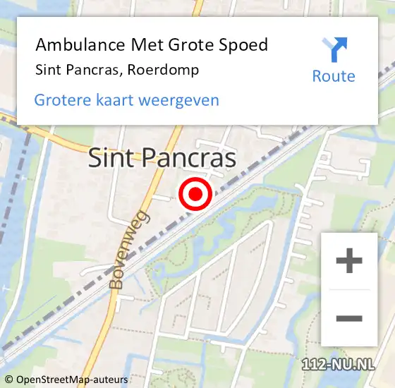 Locatie op kaart van de 112 melding: Ambulance Met Grote Spoed Naar Sint Pancras, Roerdomp op 27 juli 2023 21:58