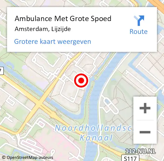 Locatie op kaart van de 112 melding: Ambulance Met Grote Spoed Naar Amsterdam, Lijzijde op 27 juli 2023 22:39
