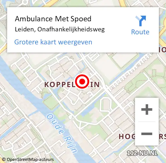 Locatie op kaart van de 112 melding: Ambulance Met Spoed Naar Leiden, Onafhankelijkheidsweg op 27 juli 2023 23:51