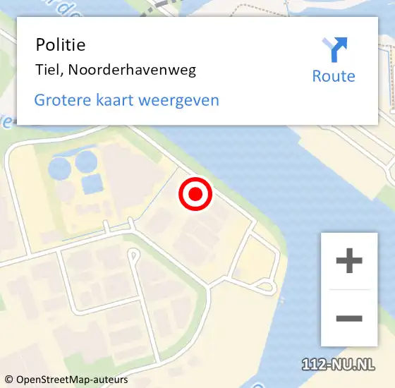 Locatie op kaart van de 112 melding: Politie Tiel, Noorderhavenweg op 28 juli 2023 00:17