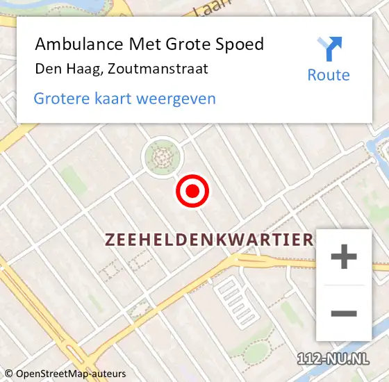 Locatie op kaart van de 112 melding: Ambulance Met Grote Spoed Naar Den Haag, Zoutmanstraat op 28 juli 2023 01:04